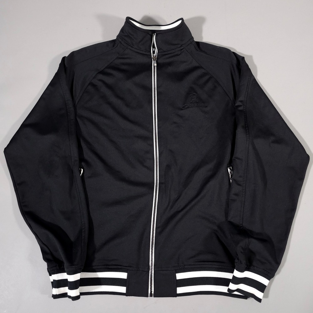 FootJoy Track Jacket Mens Medium Black Spanish‎ Hills Full Zip Striped Trim